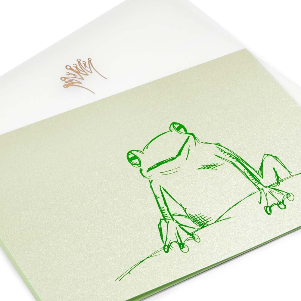Animal Greeting Card - Frog Prince green Crown Gold
