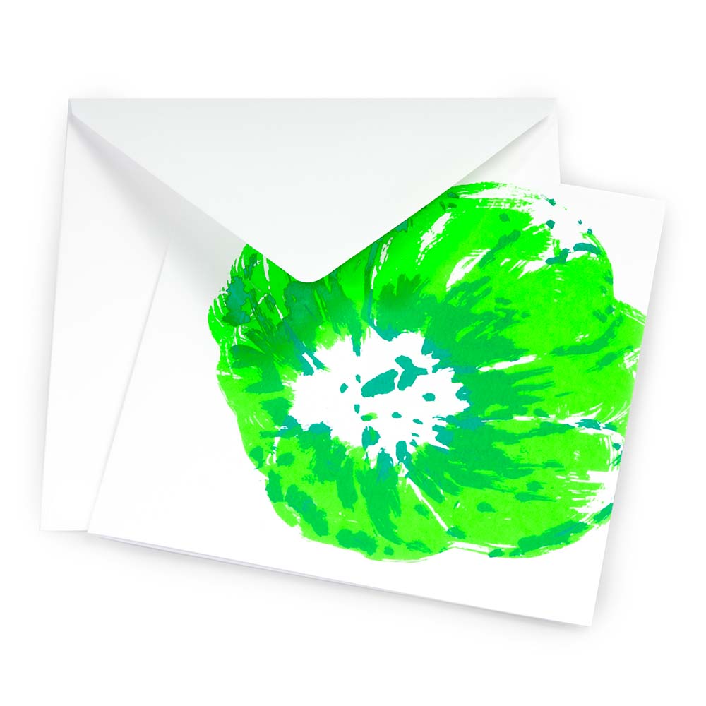 Flower Greeting Card - Corn poppy Neon green