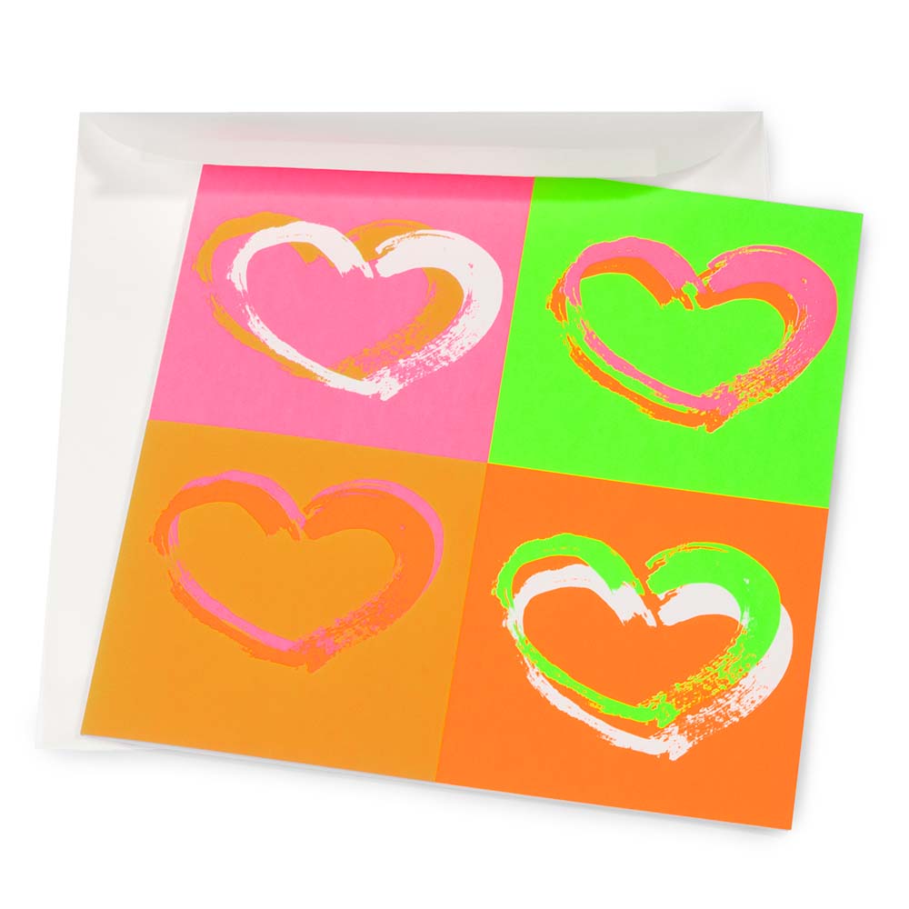 Love Greeting Card - Passion Hearts Pop Art Neon (Large)