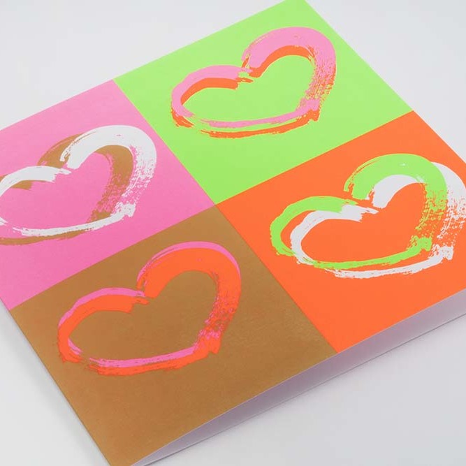 Love Greeting Card - Passion Hearts Pop Art Neon