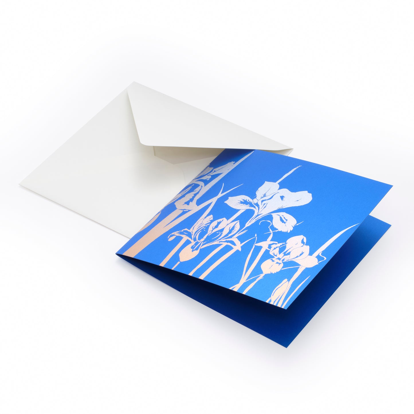 Flower Greeting Card - Iris Blue Gradient Silver/Gold